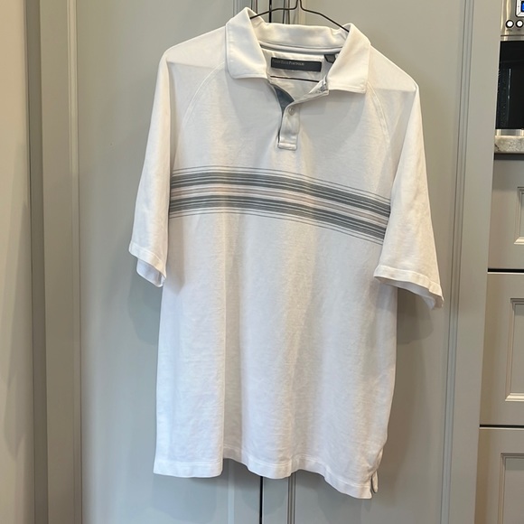 Perry Ellis Polo, Size XL (runs small), White/Grey/Salmon - Picture 1 of 5